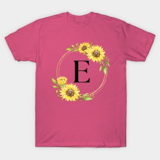 Initial E Sunflower Monogram Design T-Shirt